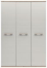 Drehtürenschrank 3-türig in Frontalansicht mit schlichtem Design und Holzgriffen.