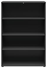 Schwarzes Regal mit vier Einlegeböden, frontale Ansicht