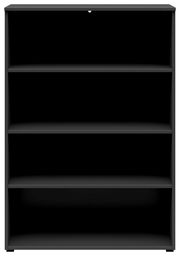 Schwarzes Regal mit vier Einlegeböden, frontale Ansicht
