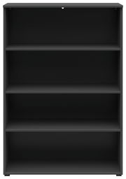 Schwarzes Regal mit vier Einlegeböden, frontale Ansicht