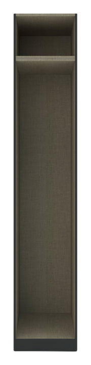 Vorderansicht eines Kleiderschrank-Korpus mit zwei Fächern, schlichtes Design in dunkler Farbe.