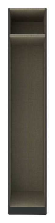 Vorderansicht eines Kleiderschrank-Korpus mit zwei Fächern, schlichtes Design in dunkler Farbe.
