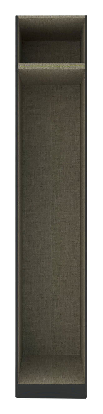 Vorderansicht eines Kleiderschrank-Korpus mit zwei Fächern, schlichtes Design in dunkler Farbe.