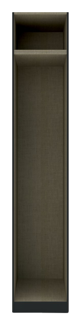 Vorderansicht eines Kleiderschrank-Korpus mit zwei Fächern, schlichtes Design in dunkler Farbe.