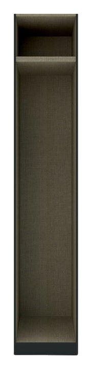 Vorderansicht eines Kleiderschrank-Korpus mit zwei Fächern, schlichtes Design in dunkler Farbe.