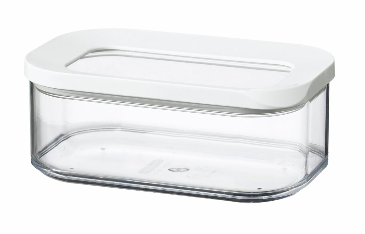 Transparente Vorratsdose Modula 425 ml mit weißem Deckel, seitliche Perspektive