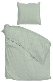 Bettwäsche-Set in sanftem Grün mit geometrischem Muster, Draufsicht