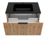 Waschtisch-Set 80 cm mit schwarzem Waschbecken und Holzfront, Perspektive von oben