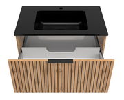 Waschtisch-Set 80 cm mit schwarzem Waschbecken und Holzfront, Perspektive von oben