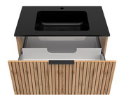 Waschtisch-Set 80 cm mit schwarzem Waschbecken und Holzfront, Perspektive von oben
