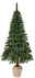 Künstlicher Weihnachtsbaum Tora Kiefer, 180 cm hoch, in Frontalansicht mit natürlichem Aussehen und Jutesack als Basis.