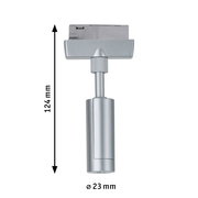 Pendeladapter PAULMANN URAIL in silberner Farbe, seitliche Ansicht, 124 mm hoch und 23 mm Durchmesser.