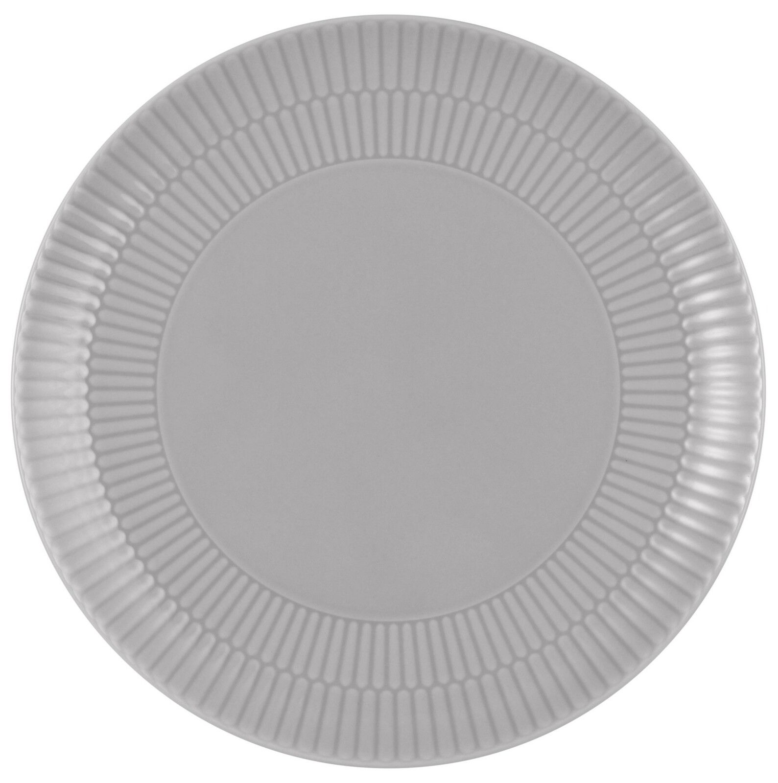Grauer Frühstücksteller, rund, 22,5 cm, mit geriffeltem Rand, Draufsicht