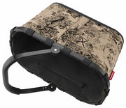 Carrybag mit schwarzem Griff und einem beige-schwarzen, baumartigen Muster, von oben betrachtet.