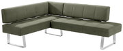 Grüne Eckbank mit modernem Design und Metallbeinen, seitliche Perspektive