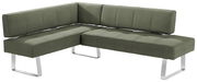 Grüne Eckbank mit modernem Design und Metallbeinen, seitliche Perspektive
