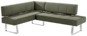 Grüne Eckbank mit modernem Design und Metallbeinen, seitliche Perspektive