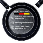 Pfannenset Adamant Comfort, Draufsicht, Made in Germany, kratzfeste wasserbasierte Beschichtung, extra große Bratfläche, zwei Größen: 24 cm & 28 cm