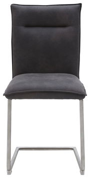 Freischwinger-Stuhl in dunklem Stoffbezug, Vorderansicht