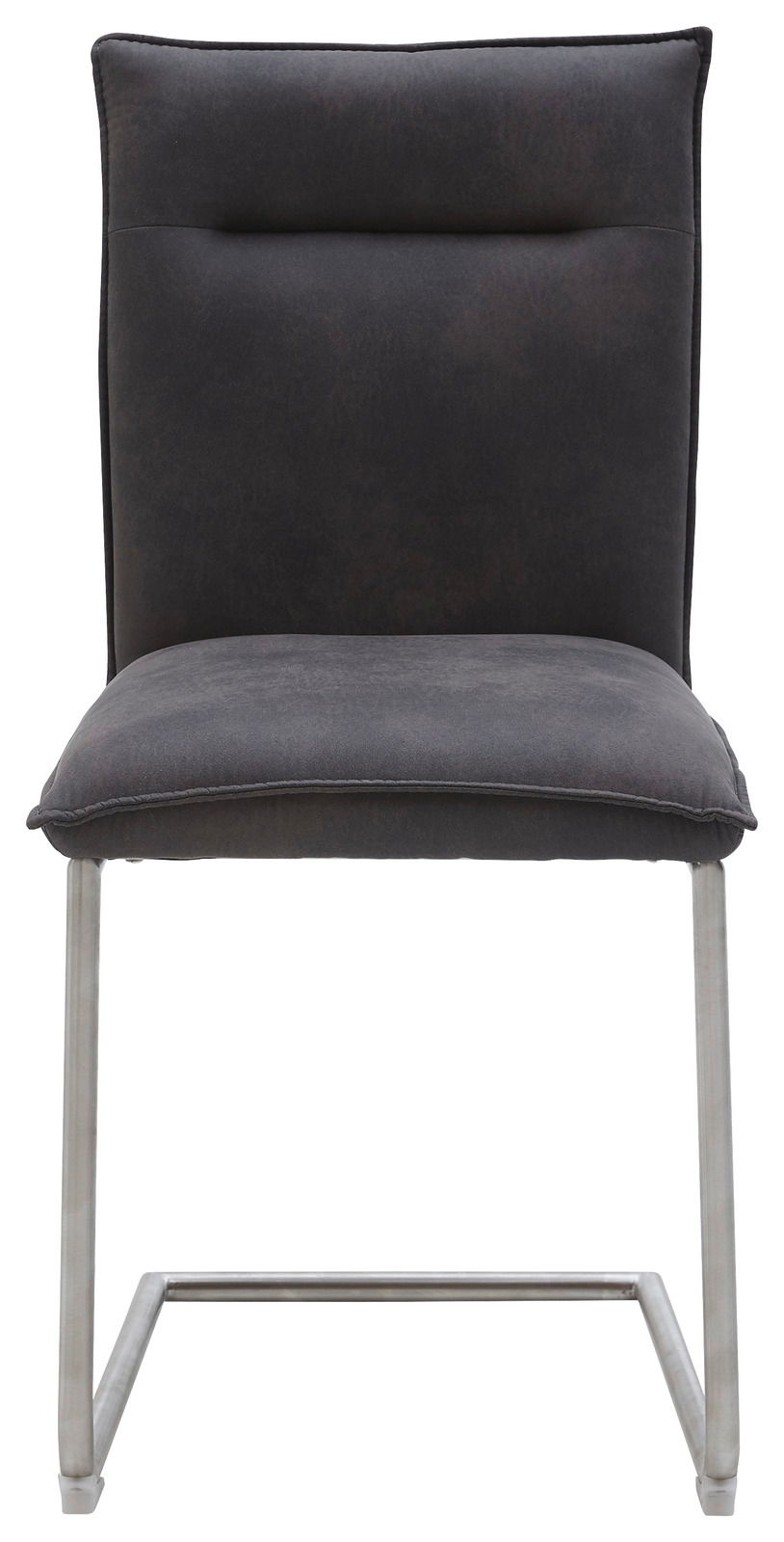 Freischwinger-Stuhl in dunklem Stoffbezug, Vorderansicht