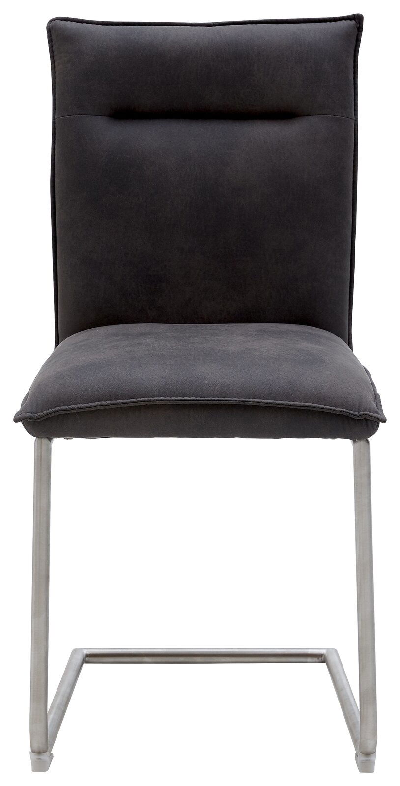 Freischwinger-Stuhl in dunklem Stoffbezug, Vorderansicht