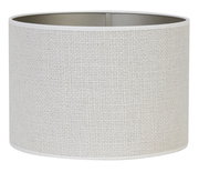 Zylindrischer Lampenschirm in heller Textiloptik, seitliche Perspektive