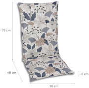 Hochlehnerauflage mit floralem Muster in Blau- und Beigetönen, seitliche Perspektive