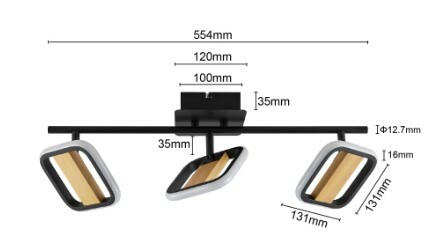 LED-Strahler mit drei verstellbaren Leuchten, schwarze Halterung, seitliche Perspektive