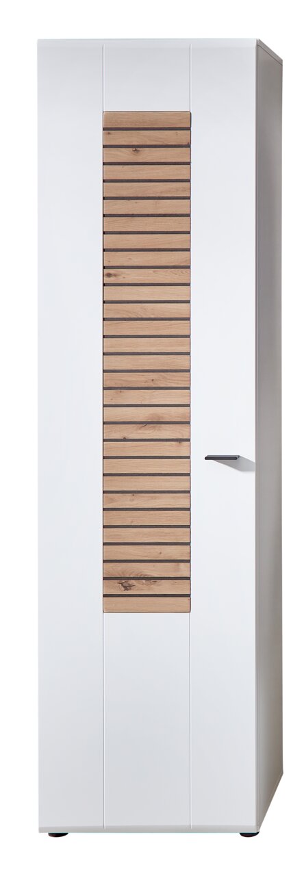 Novel Garderobenschrank FRESNO Moderner Garderobenschrank in Weiß mit Holzlamellen in der Mitte, Frontalansicht