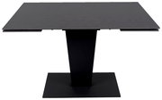 Moderner schwarzer Esstisch mit rechteckiger Tischplatte und zentralem Standfuß, Frontalansicht