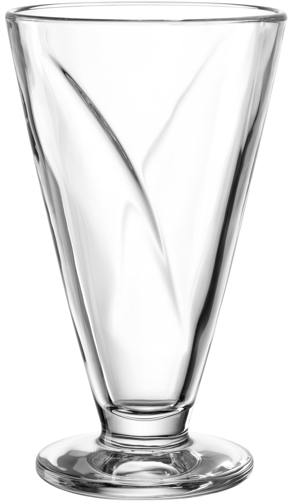 Transparente, hohe Glasschale mit elegantem Design, seitliche Perspektive