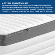 Matratze mit abnehmbarem Bezug und 4-seitigem Reißverschluss, seitliche Perspektive