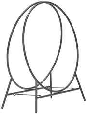 Moderner Kaminholzständer aus Metall in seitlicher Perspektive