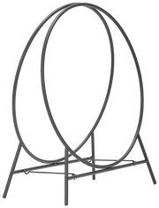 Moderner Kaminholzständer aus Metall in seitlicher Perspektive