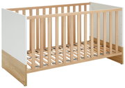 Babybett aus Holz mit Gitterstäben, seitliche Perspektive