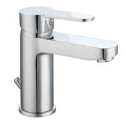 Moderne verchromte Waschtischarmatur mit Einhebelmischer, seitliche Ansicht