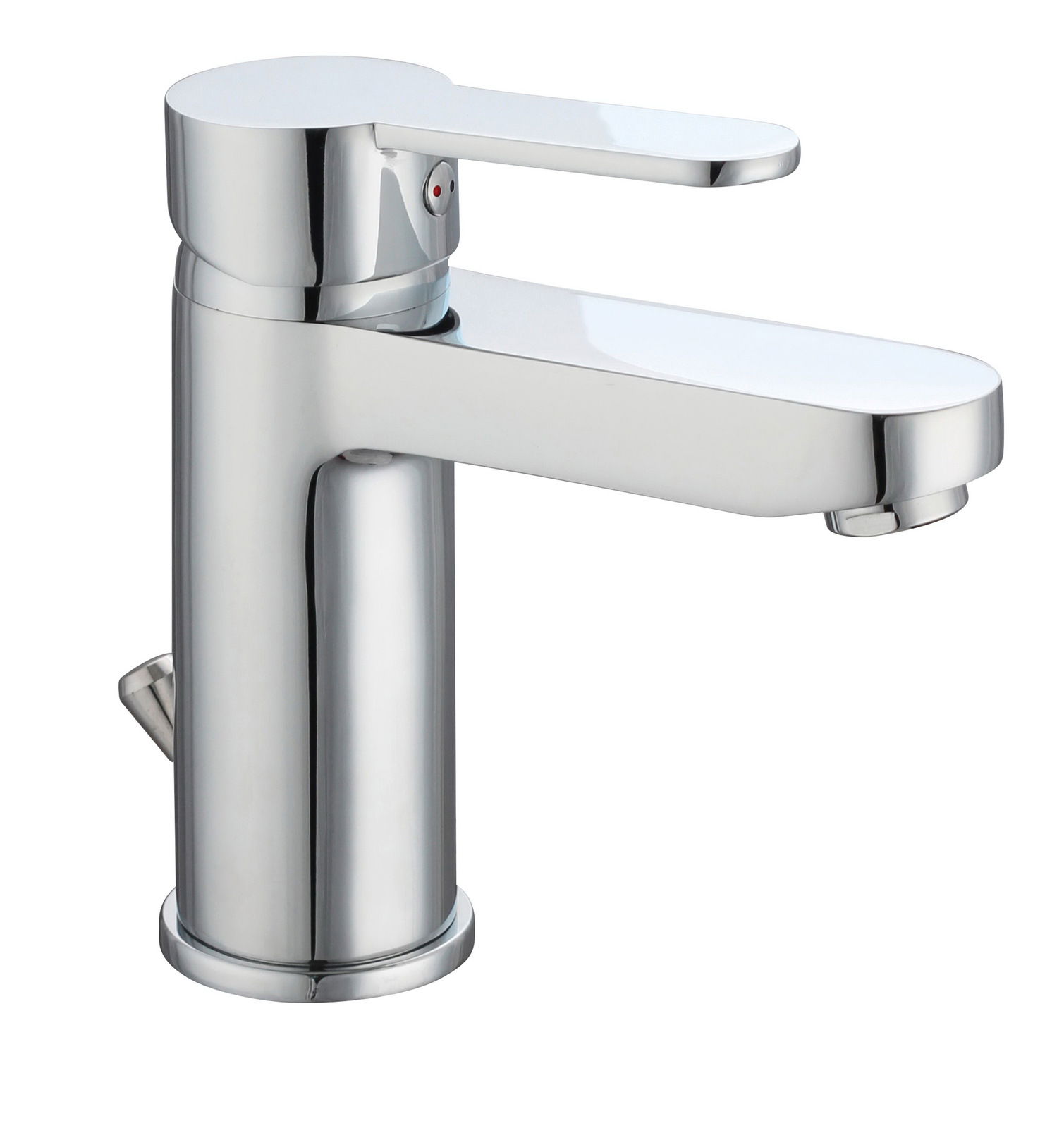 Moderne verchromte Waschtischarmatur mit Einhebelmischer, seitliche Ansicht