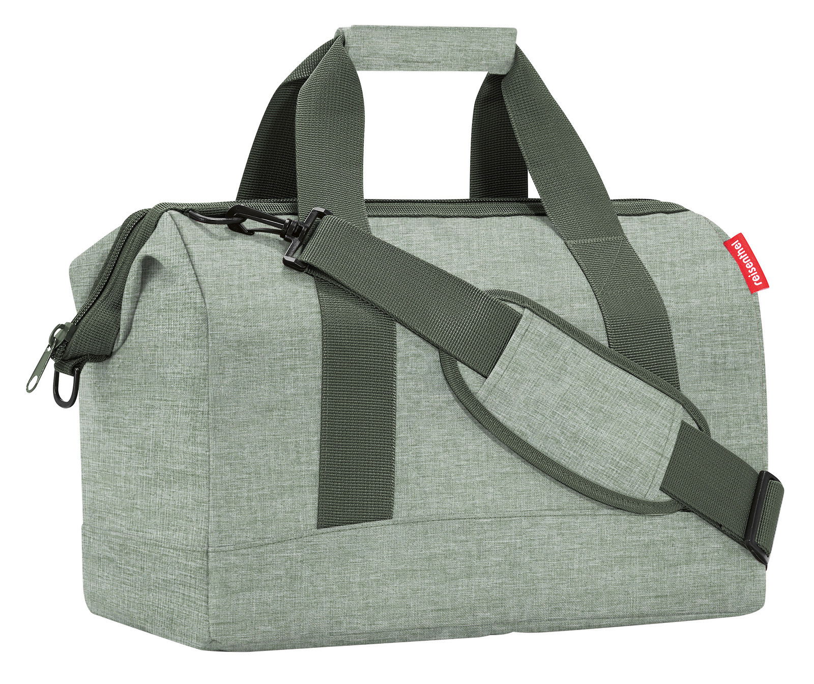 Grüne Reisetasche allrounder M mit Schultergurt, seitliche Perspektive