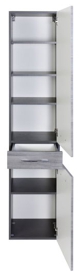 Hochschrank mit geöffneter Tür und Schublade, Ansicht von vorne