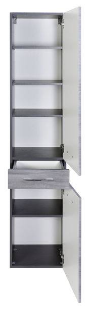 Hochschrank mit geöffneter Tür und Schublade, Ansicht von vorne