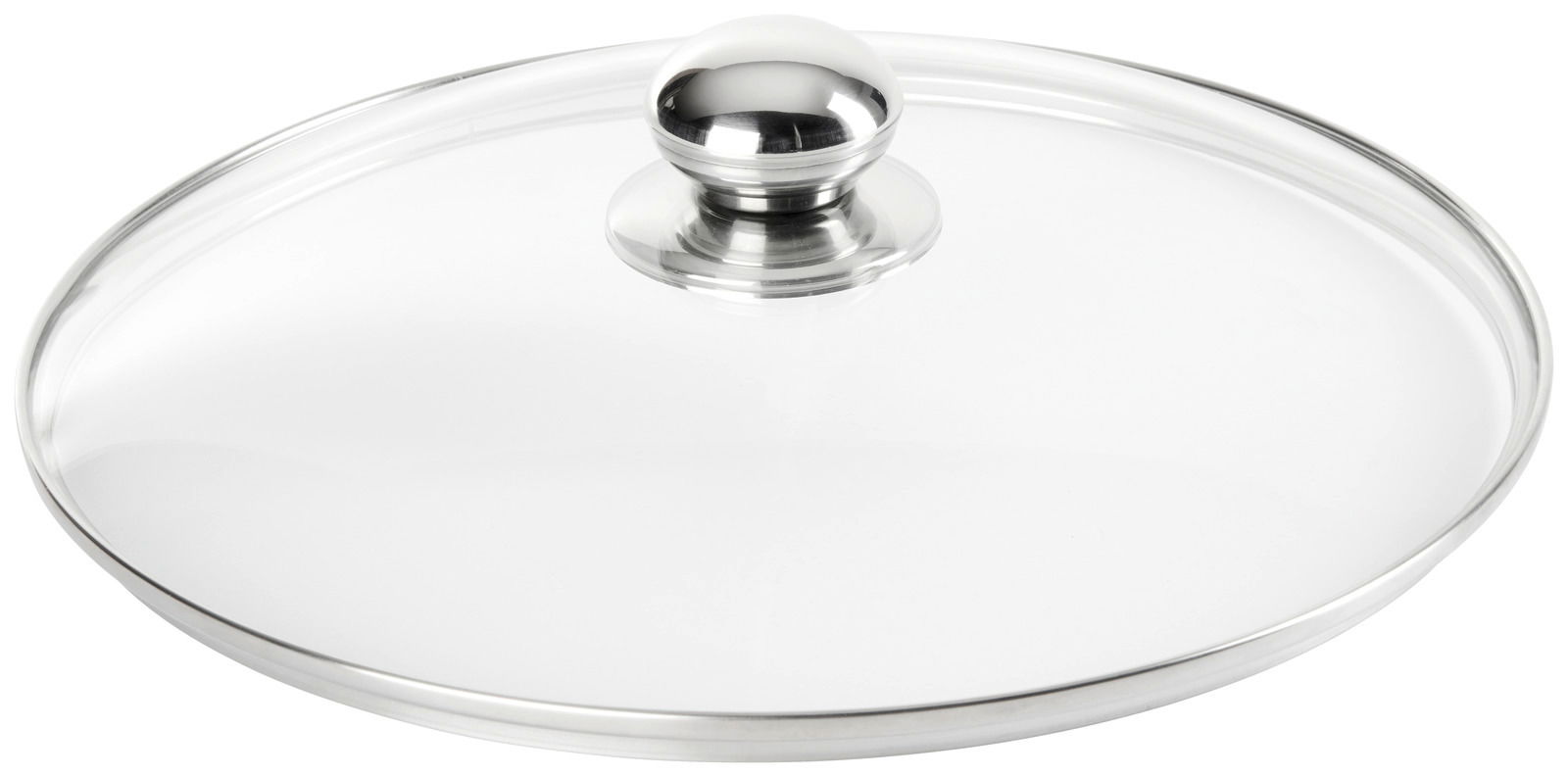 Glasdeckel mit Edelstahlknauf, seitliche Perspektive