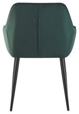 Rückansicht eines grünen Armlehnstuhls mit schwarzen Beinen