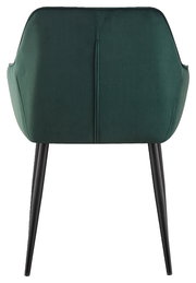 Rückansicht eines grünen Armlehnstuhls mit schwarzen Beinen