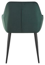 Rückansicht eines grünen Armlehnstuhls mit schwarzen Beinen