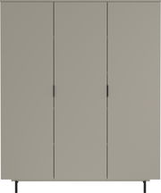 Moderner dreitüriger Kleiderschrank in grauer Farbe, Frontalansicht