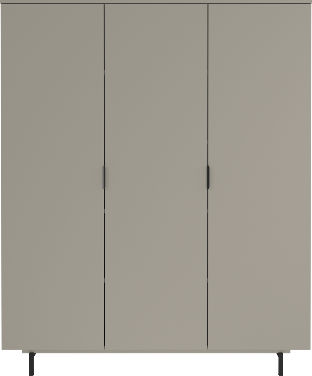 Moderner dreitüriger Kleiderschrank in grauer Farbe, Frontalansicht