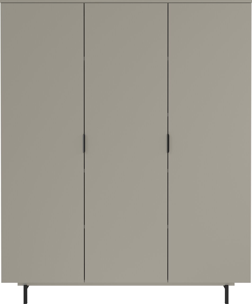 Moderner dreitüriger Kleiderschrank in grauer Farbe, Frontalansicht