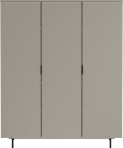 Moderner dreitüriger Kleiderschrank in grauer Farbe, Frontalansicht