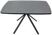 Moderne eettafel met grijs tafelblad en zwart metalen onderstel, zijaanzicht