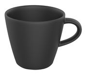 Schwarze Kaffeetasse mit Henkel, seitliche Perspektive